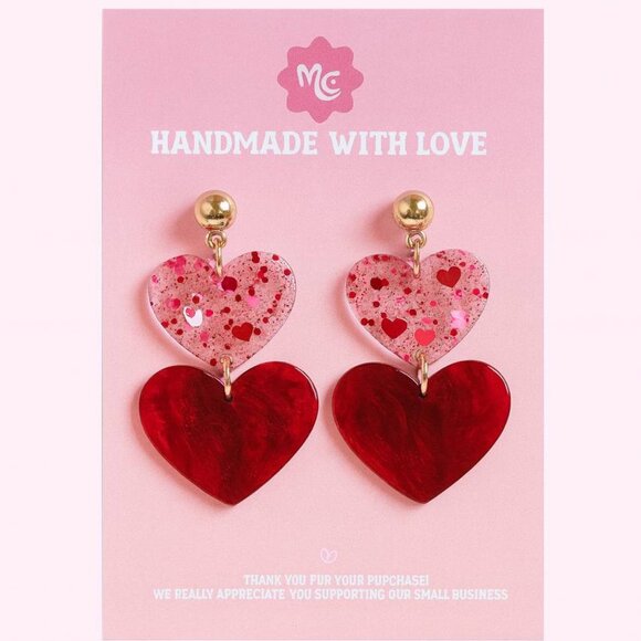 Double Heart Earrings | Cute Valentine’s Day Statement Jewelry - Picture 3 of 4
